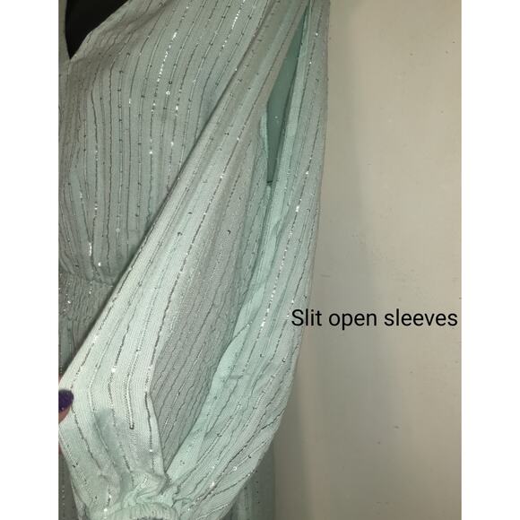 Sundress Laura Maxi Dress MINT GREEN M/L Boho Formal Gown Sparkle NWT Sexy Slits - Picture 8 of 16